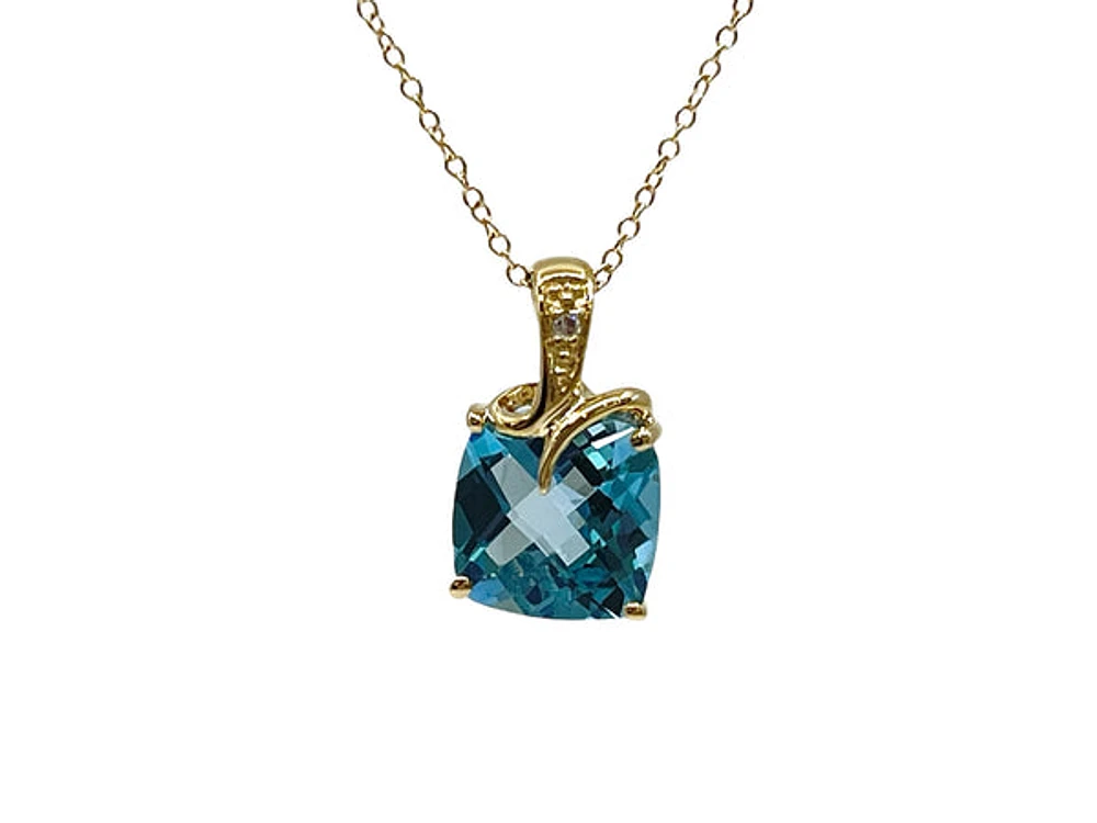 10K Yellow Gold 8mm Swiss Blue Topaz and 0.005cttw Diamond Necklace - 18 Inches