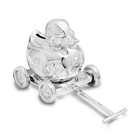 Moveable Wheels Duck Pull Toy Silver-plated Polished Metal Bank