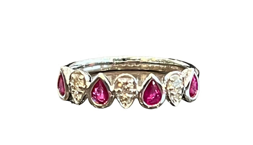 10K White Gold 0.70cttw Ruby and 0.14cttw Diamond Ring - Size 7