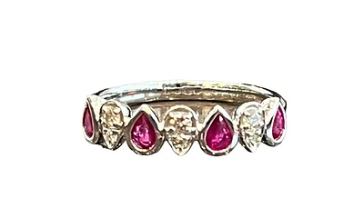 10K White Gold 0.70cttw Ruby and 0.14cttw Diamond Ring - Size 7