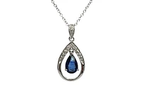 10K White Gold Sapphire and Diamond Pendant, 18"