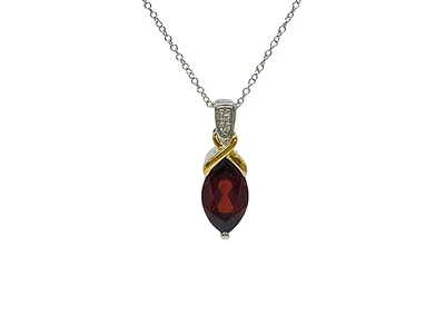 10K White & Yellow Gold Garnet and Diamond Pendant, 18"