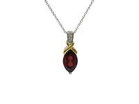 10K White & Yellow Gold Garnet and Diamond Pendant, 18"
