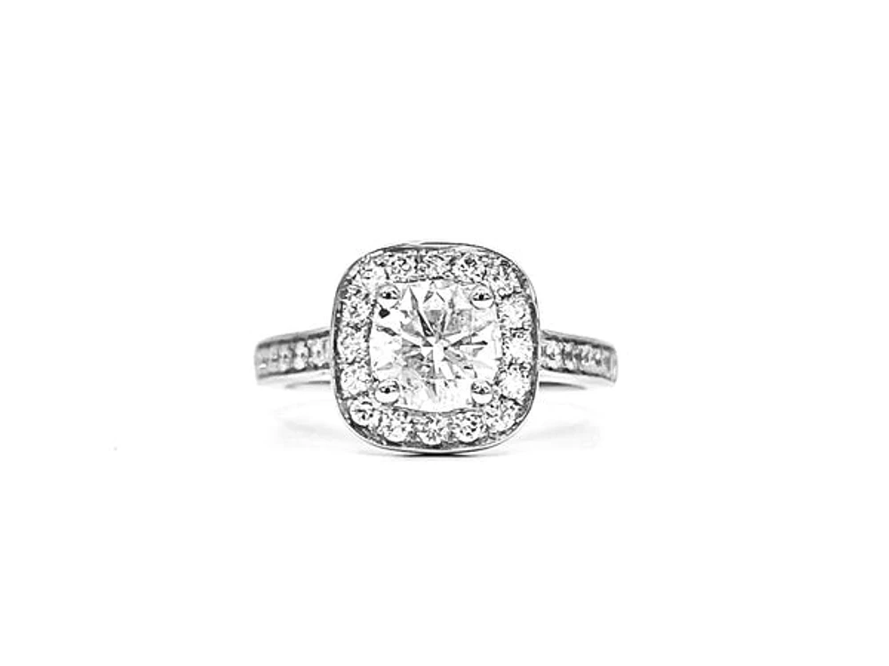 14K White Gold 1.66cttw Diamond Halo Engagement Ring, size 6