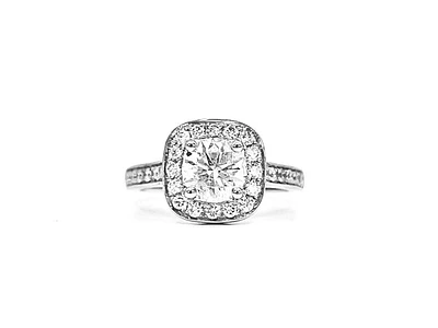 14K White Gold 1.66cttw Diamond Halo Engagement Ring, size 6
