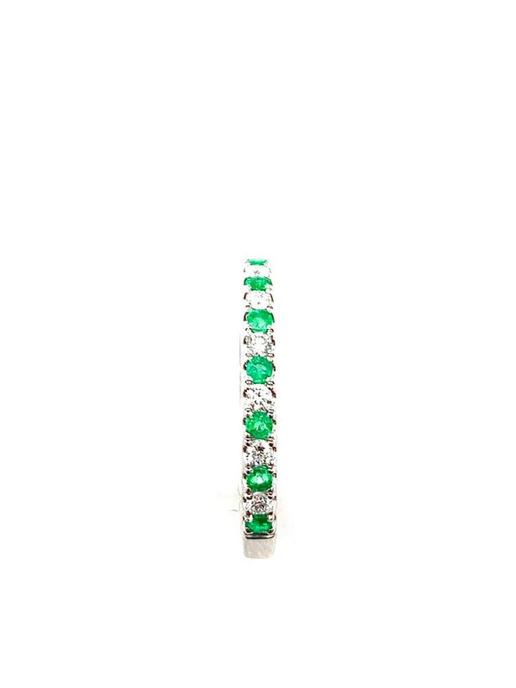 14K White Gold Emerald and Diamond Ring-Size 6.5