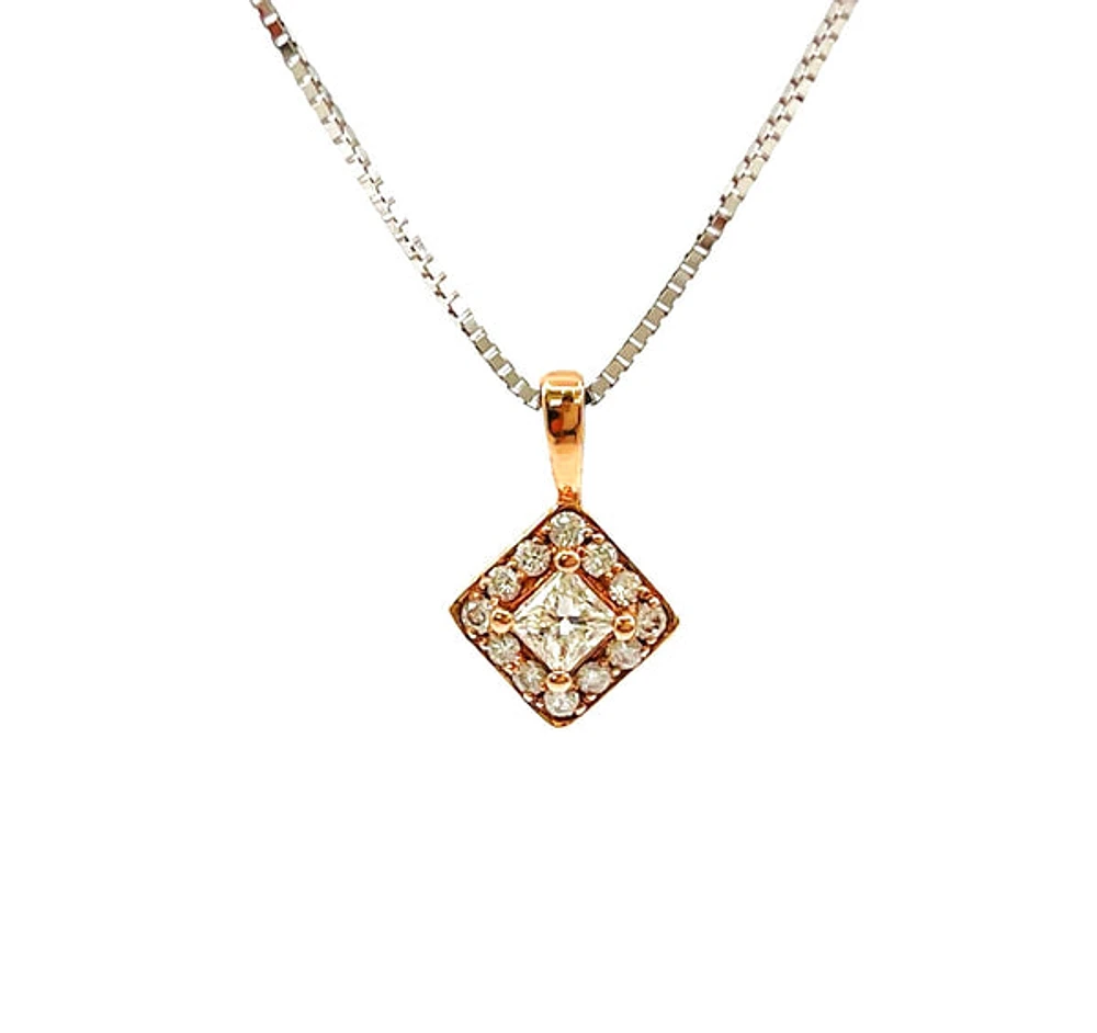 14K White & Rose Gold 0.30cttw Canadian Diamond Halo Necklace, 18"