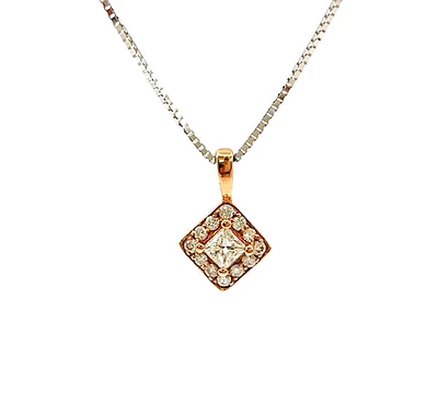 14K White & Rose Gold 0.30cttw Canadian Diamond Halo Necklace, 18"