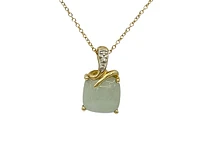 10K Yellow Gold Jade and Diamond Pendant, 18"