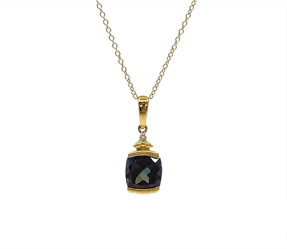 10K Yellow Gold 1.00cttw Created Alexandrite and 0.01cttw Diamond Necklace, 18"
