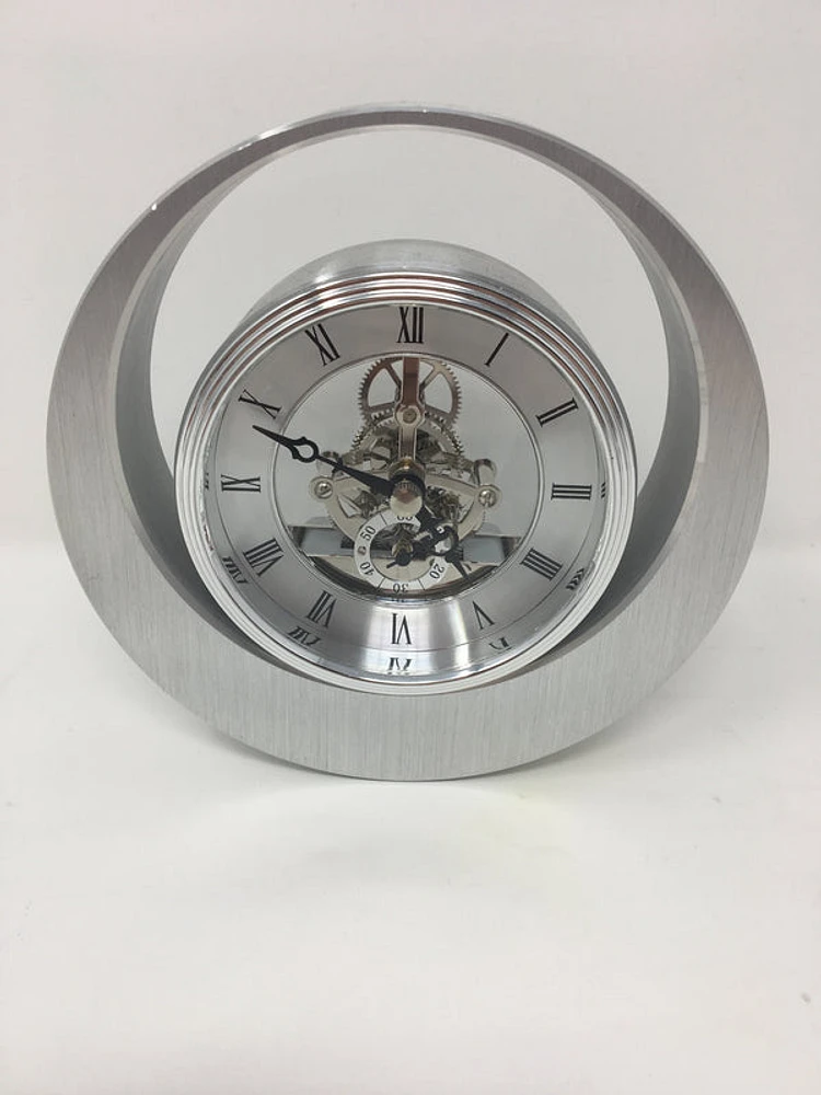 Round Silver Clock with Brass Movement