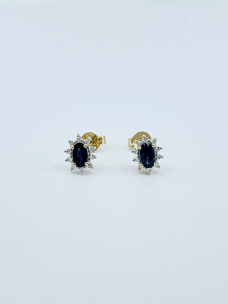 10K Yellow Gold Genuine Sapphire & Diamond Earrings