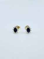 10K Yellow Gold Genuine Sapphire & Diamond Earrings