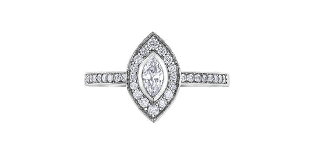 10K White Gold 0.18cttw Marquise Cut Diamond Halo Engagement Ring, size 6.5