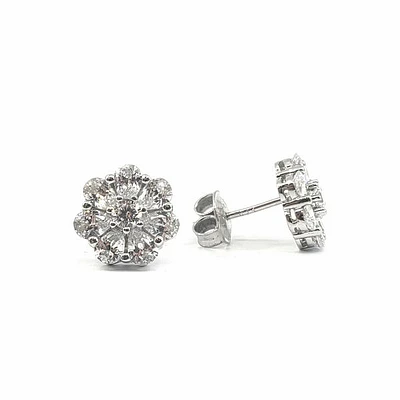 925 Sterling Silver Cubic Zirconia Floral Stud Earrings - 10.5mm