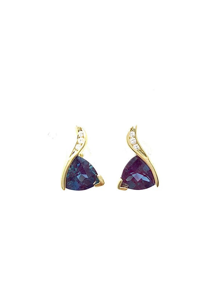 10K Yellow Gold Created Alexandrite & 0.06cttw Diamond Earrings