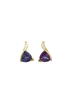 10K Yellow Gold Created Alexandrite & 0.06cttw Diamond Earrings