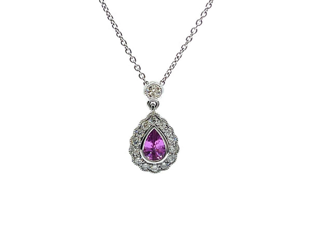 18K White Gold 0.47cttw Pink Sapphire with 0.25cttw Diamond Necklace - 16 Inches