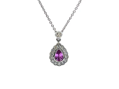 18K White Gold 0.47cttw Pink Sapphire with 0.25cttw Diamond Necklace - 16 Inches