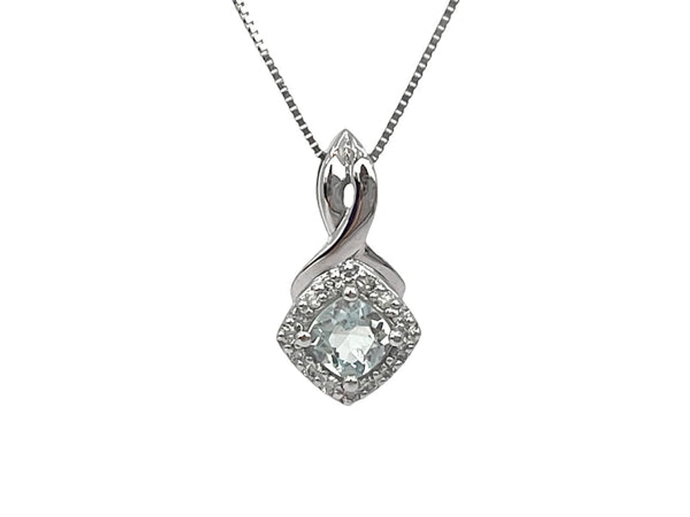 10K White Gold Aquamarine and Diamond Pendant, 18"