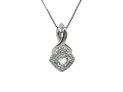 10K White Gold Aquamarine and Diamond Pendant, 18"