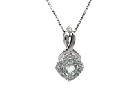 10K White Gold Aquamarine and Diamond Pendant, 18"