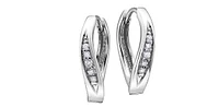10K White Gold 0.06cttw Round Cut Diamond Hoop Huggie Hinged Earrings
