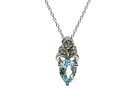 10K White Gold 7mm x 5mm Swiss Blue Topaz and 0.018cttw Diamond Necklace - 18 Inches