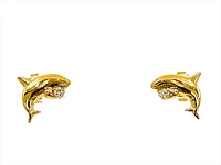 14K Yellow Gold 0.06cttw Diamond Orca Earrings with Butterfly Backs - 12mm x 10mm
