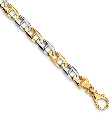 14K Two-tone 6.6mm Hand Polished Fancy Flat Anchor Link with Lobster Clasp Chain
