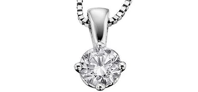 14K White Gold 0.10cttw Round Cut Canadian Diamond Pendant, 18”