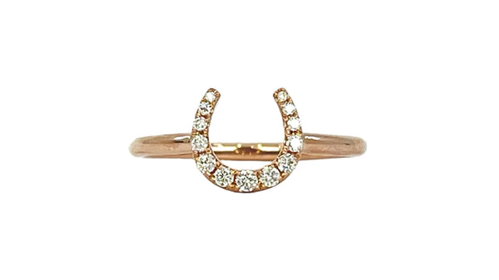 14K Rose Gold 0.14cttw Diamond Horseshoe Ring, size 6.5