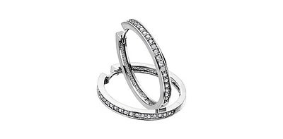 10K White Gold 0.50cttw Diamond Hoop Huggie Hinged Earrings