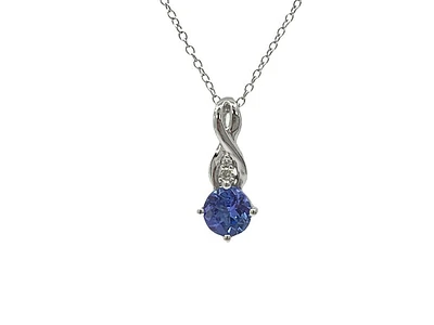10K White Gold 0.45cttw Genuine Tanzanite & 0.01cttw Diamond Pendant - 18"