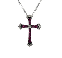 10K White Gold 0.18cttw Ruby and 0.07cttw Diamond Cross Pendant - 18 inches