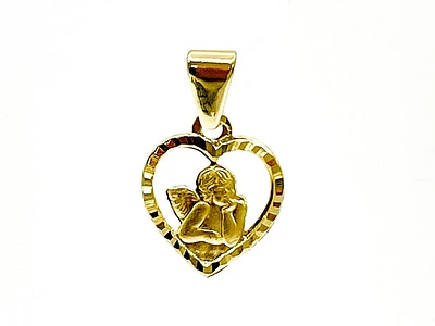 10K Yellow Gold Heart Shaped Angel Charm
