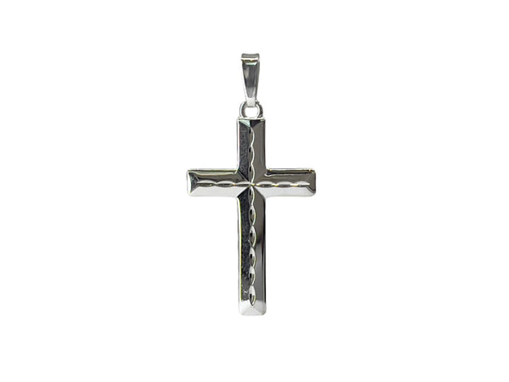 925 Sterling Silver High Polish Dash Design Cross Pendant - 40mm x 20mm
