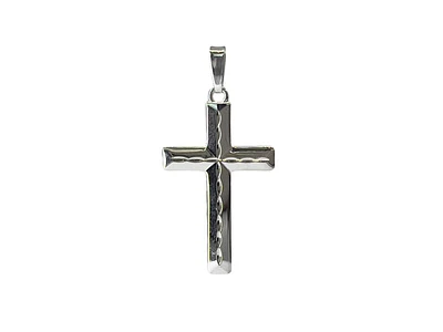 925 Sterling Silver High Polish Dash Design Cross Pendant - 40mm x 20mm