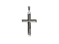 925 Sterling Silver High Polish Dash Design Cross Pendant - 40mm x 20mm