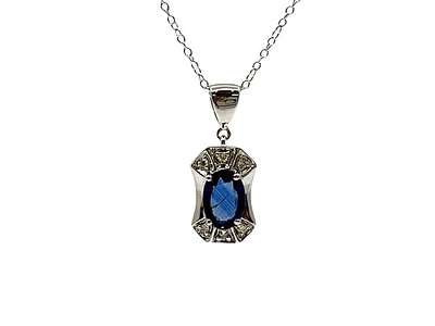 10K White Gold 0.45cttw Blue Sapphire and 0.03cttw Diamond Pendant - 18"