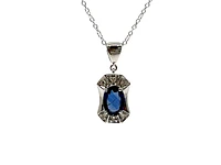 10K White Gold 0.45cttw Blue Sapphire and 0.03cttw Diamond Pendant - 18"