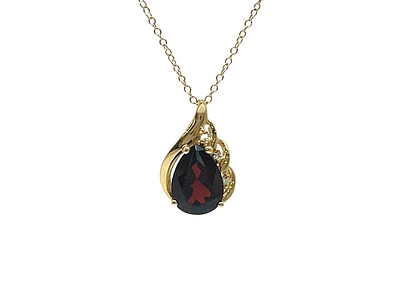 10K Yellow Gold 8mm x 6mm Garnet and 0.019cttw Diamond Necklace - 18 Inches