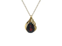 10K Yellow Gold 8mm x 6mm Garnet and 0.019cttw Diamond Necklace - 18 Inches