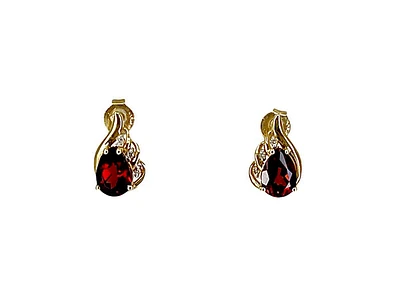 10K Yellow Gold 1.76cttw Genuine Garnet and 0.03cttw Diamond Stud Earrings with Butterfly Backs
