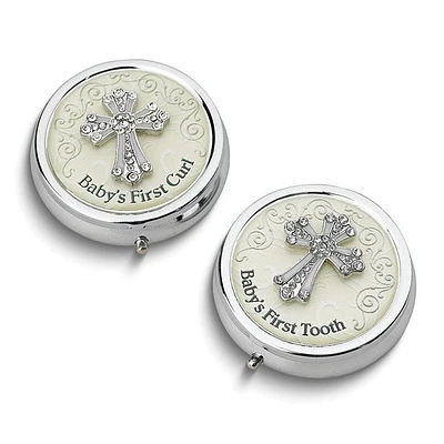 Silver-tone Metal and Enamel Cross First Tooth and Curl Set