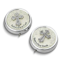 Silver-tone Metal and Enamel Cross First Tooth and Curl Set