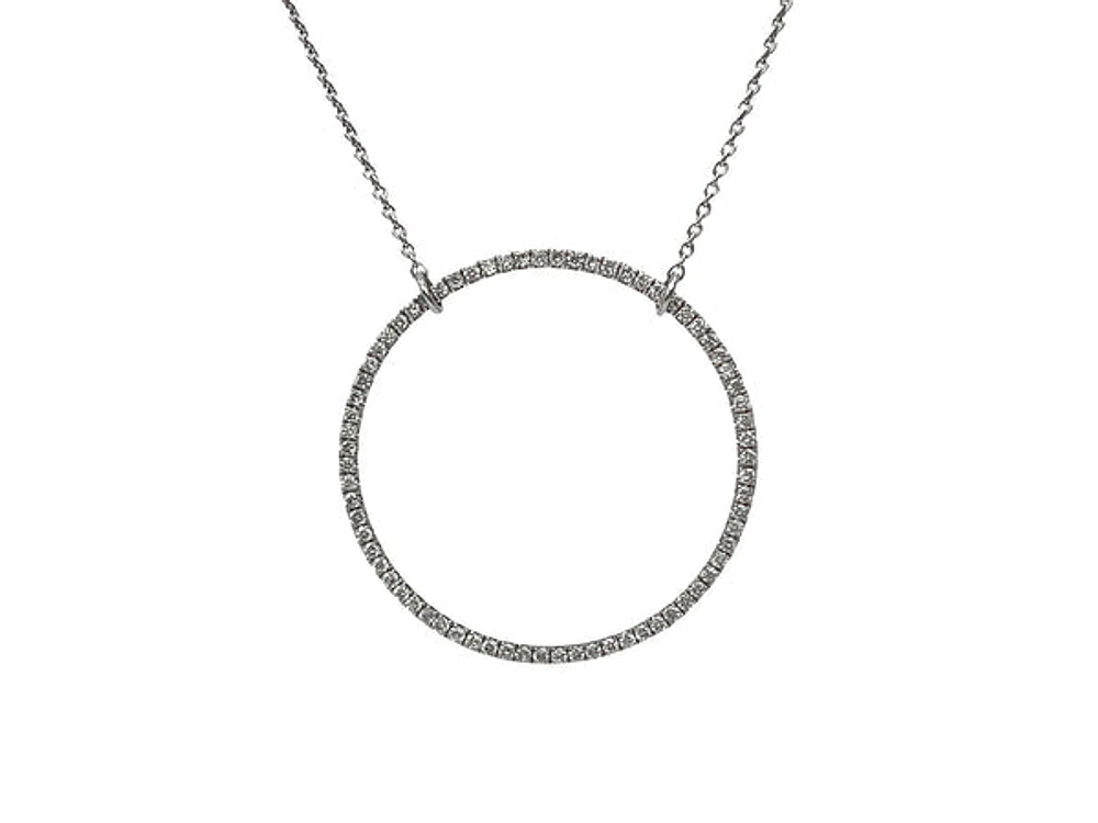 18K White Gold 0.50cttw Diamond Circle Pendant, 18"