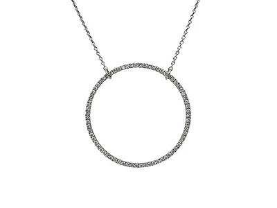 18K White Gold 0.50cttw Diamond Circle Pendant, 18"
