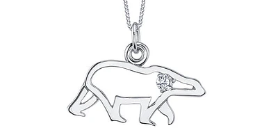 10K White Gold 0.067cttw Canadian Diamond Polar Bear Pendant, 18"
