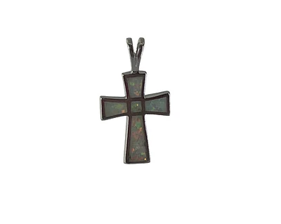 925 Sterling Silver Created Opal Cross Charm